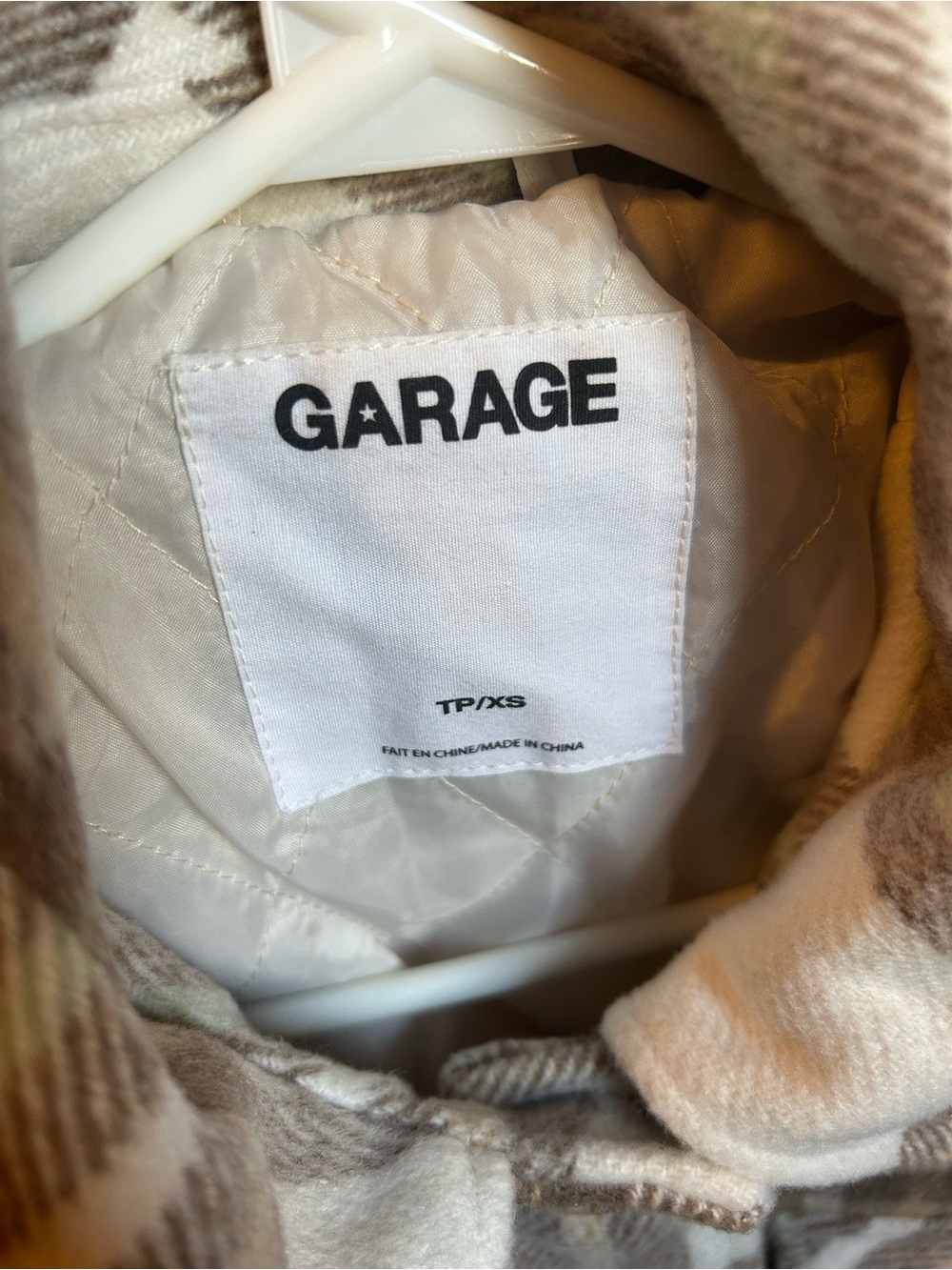 GARAGE plaid shacket in cream, brown, and green - Picture 3 of 12